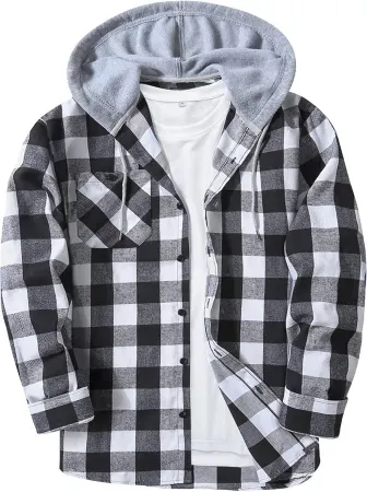 Swisswell Men's Flannel Button Down Plaid Hoodie Shirt w/ Pockets