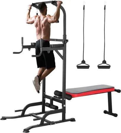 Pirecart 400lb Capacity Power Tower w/ Pull-Up Bar, Dip Station & Bench