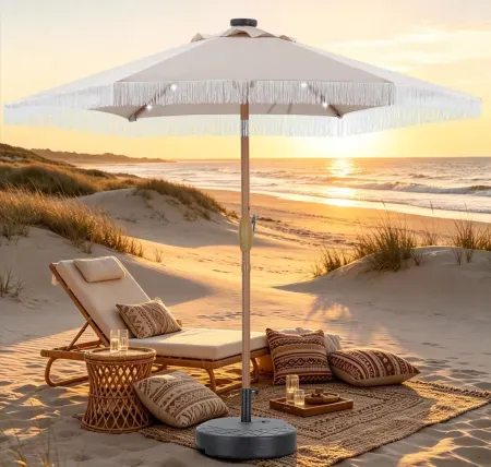 Ainfox 7.5ft Boho Fringe Round Market Patio Umbrella
