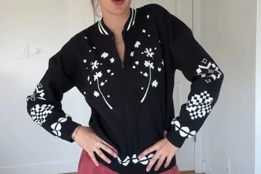 Crewneck Cardigan Sweater Jacket w/ 2-Way Zipper
