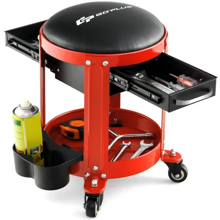 Costway Goplus 330lb Capacity Rolling Mechanic Stool w/ 2 Drawers