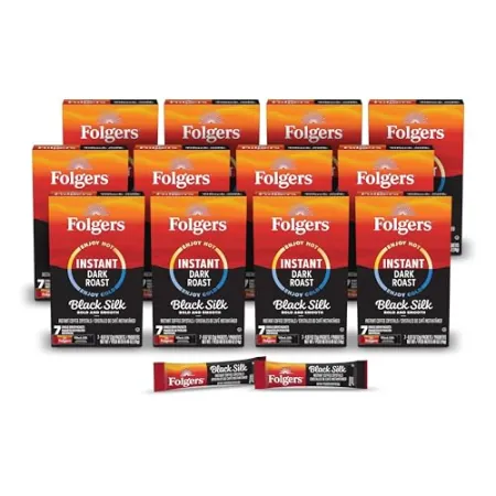 12-Pack Folgers Black Silk Instant Coffee Crystals Single-Serve Packets (7 each)