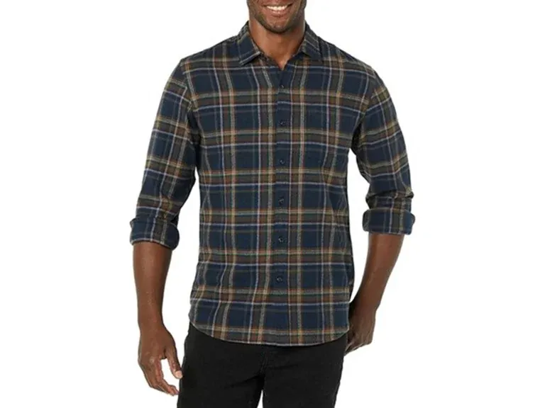 Amazon Essentials Men's Slim-Fit Flannel Shirt (Burgundy Grey Plaid, S and L Only)