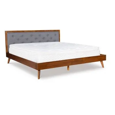 Linon King Reid Mid-Century Platform Bed with Tufted Headboard (Walnut / Grey)