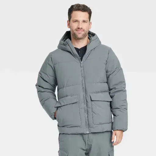 All In Motion Men Winter Hooded Wind-Resistant Heavyweight Puffer Jacket