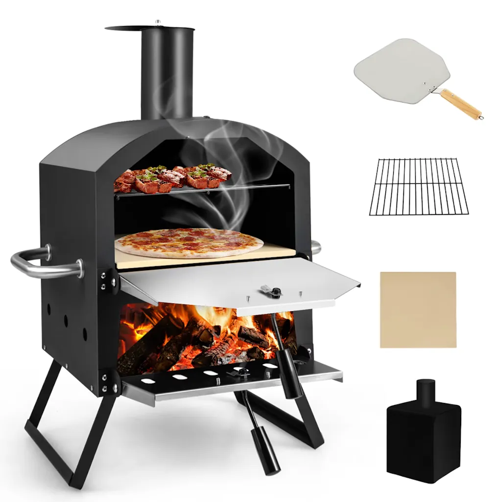 Costway 2-Layer Wood-Fired Outdoor Pizza Oven