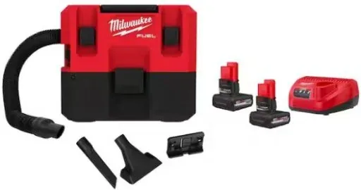 Milwaukee M12 FUEL 1.6 Gal. Wet/Dry Vacuum with (2) M12 High Output 5.0Ah Batteries