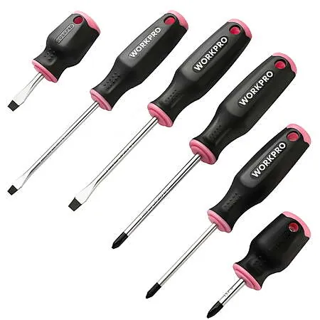 6-Pc WORKPRO Magnetic Screwdriver Set w/ Slotted & Phillips Drivers (Pink)