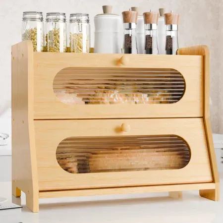 2-Tier Stylstoreazy Bamboo Bread Box w/ Magnetic Doors