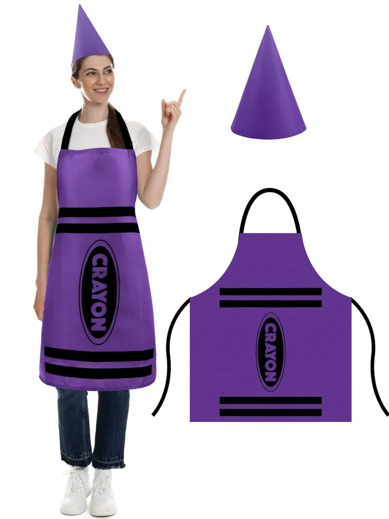 Adult Teenyyou Crayon Costume w/ Apron & Cone Hat