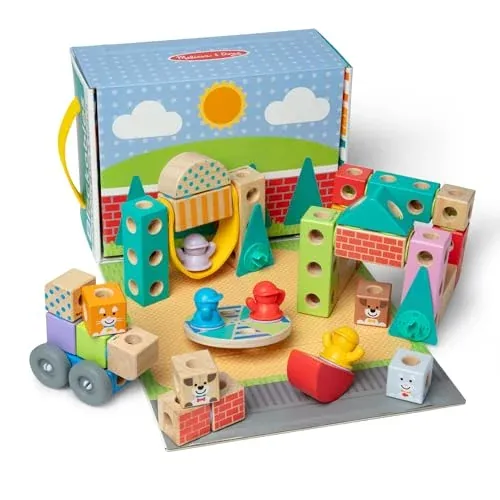 Melissa & Doug Blockables Town Snap and Play Wooden Building Blocks Set 73-Piece