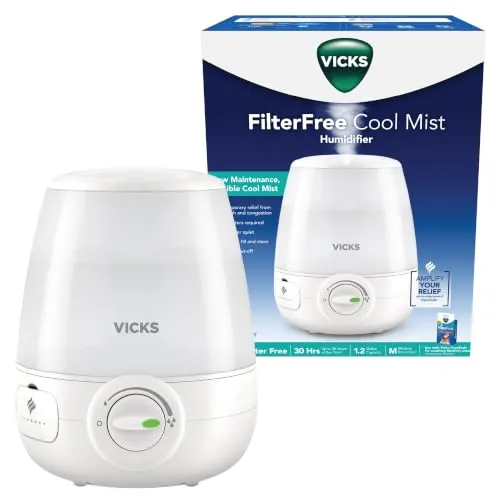 Vicks Filter-Free Ultrasonic Humidifier for Bedroom or Nursery 1.2 Gal Tank