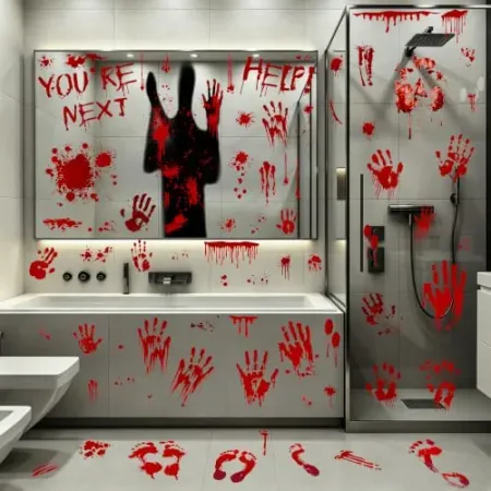TraplaceUS 67-Piece Bloody Halloween Decor Handprint Window Clings