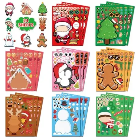 24-Sheets HSHFAMIIY Kids' Christmas Craft Stickers