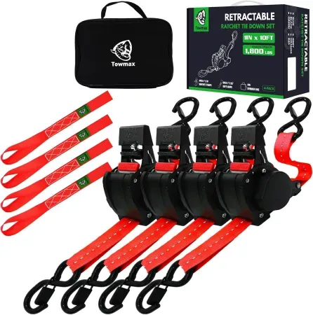 4-Pack Towmax Self Retracting Ratchet Straps Set