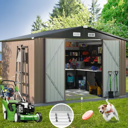 JolyDaly 10' x 8' Metal Storage Shed with Metal Base Frame Kit