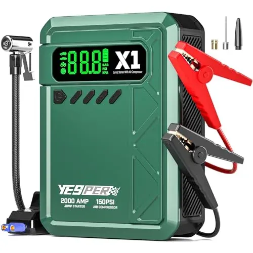 YESPER 12V 2000A 8L Gas/6L Diesel Jump Starter w/ 150PSI Air Compressor