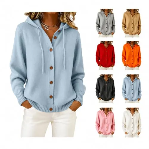 Button Down Texture Hooded Sweaters