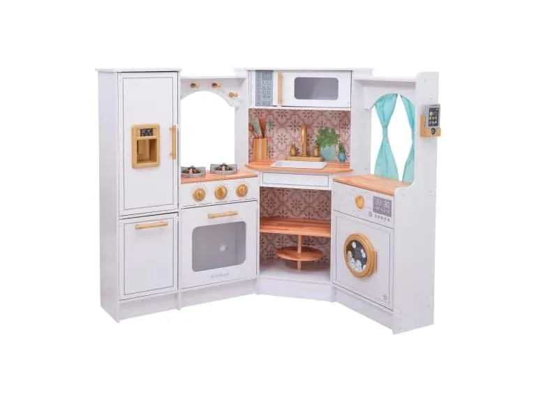 KidKraft Ultimate Corner Wooden Play Kitchen with Lights & Sounds, White