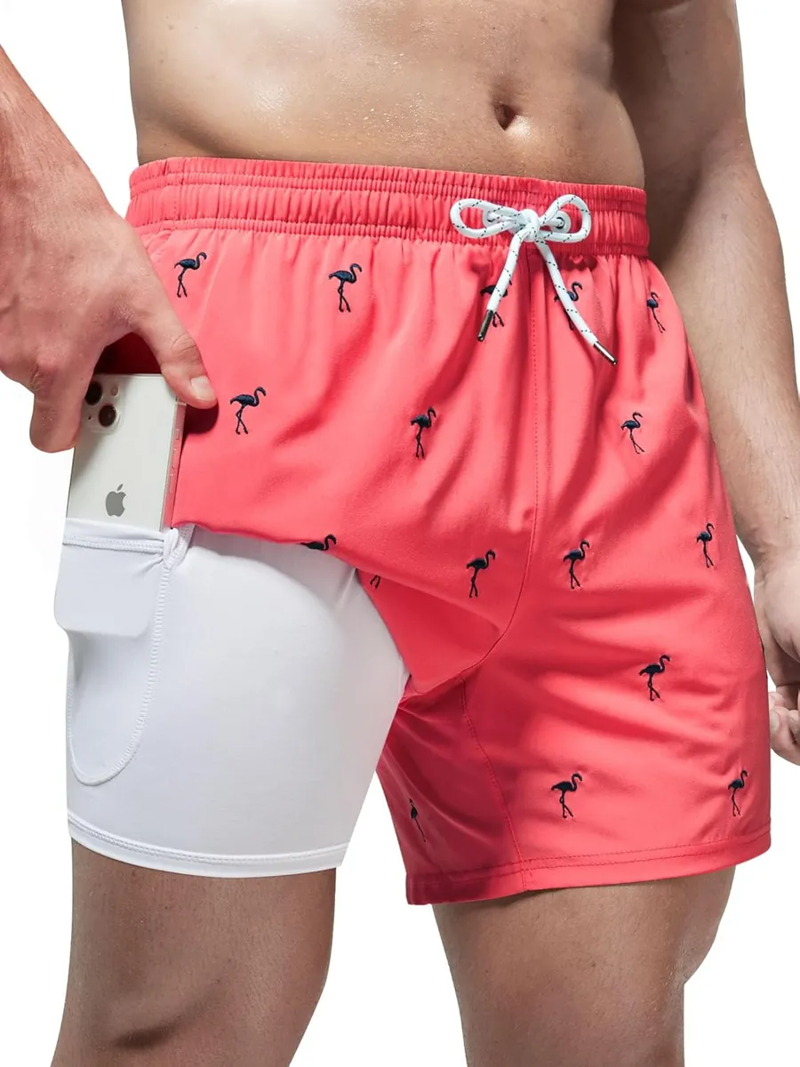 Arcweg Men’s Swim Trunks w/ Compression Liner – Flamingo
