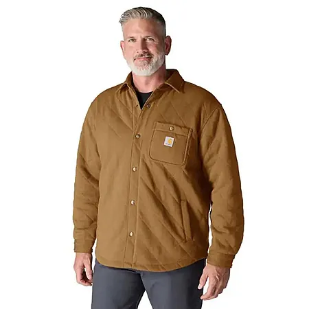 Carhartt Men's Rain Defender Heavyweight Quilted Snap Front Shirt Jacket (Brown)