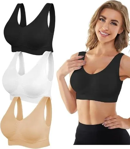 YADIFEN Seamless Wireless Sports Bras w/ Removable Pads 3-Pack