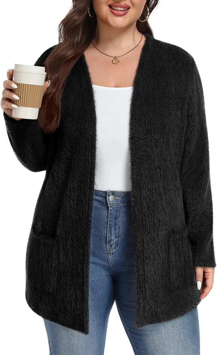 Women’s Plus Size Furry Cardigan