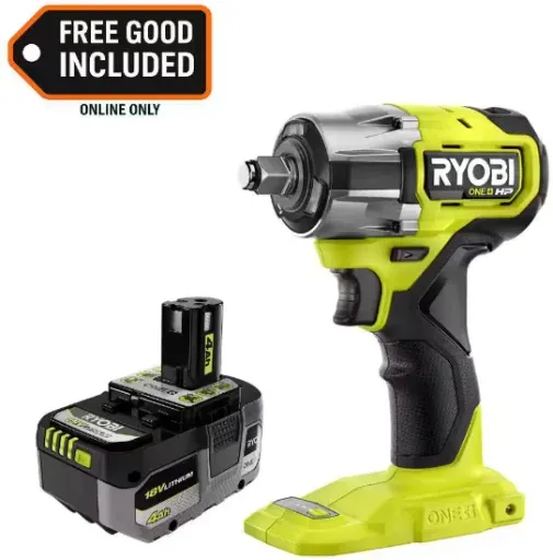 Ryobi ONE+ HP 18V Brushless Cordless Compact 1/2 in 4 Mode Impact Wrench with 4.0 Ah Battery