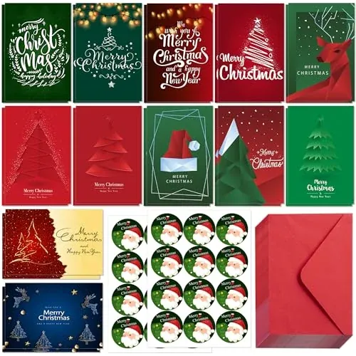 Christmas Cards with Envelopes & Stickers, 24-Pack