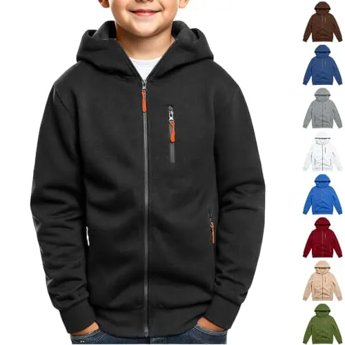 Boys Zip Up Hoodies Fleece Long Sleeve Hooded Fall Winter Sweatshirt