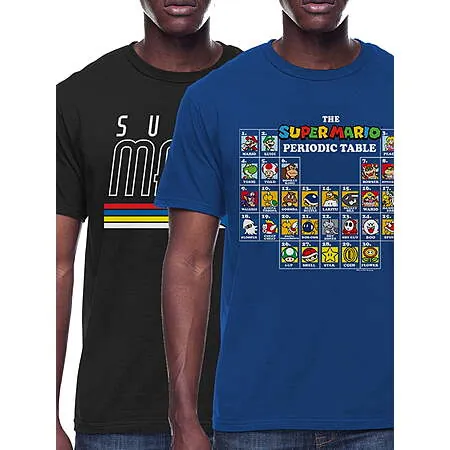 2-Pk Super Mario Bros Short Sleeve Graphic Tee (Charcoal / Royal)