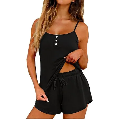 2-Pc Marvmys Women's Henley Cami Top & Shorts Pajama Set w/ Pockets (Various)