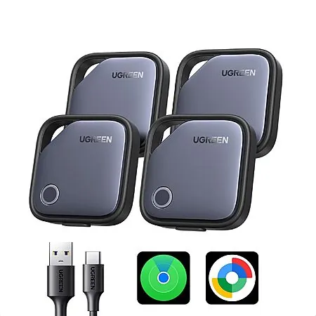 4-Pk UGREEN Finder Duo Air Tracker USB-C Rechargeable Tags (iOS & Android)