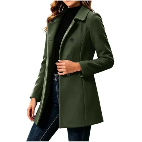 Women's Lapel Double-Breasted Casual Slim Mid Length Jackets