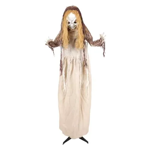 Haunted Hill Farm 3.9-Ft. Rising Head Creepy Girl Halloween Animatronic
