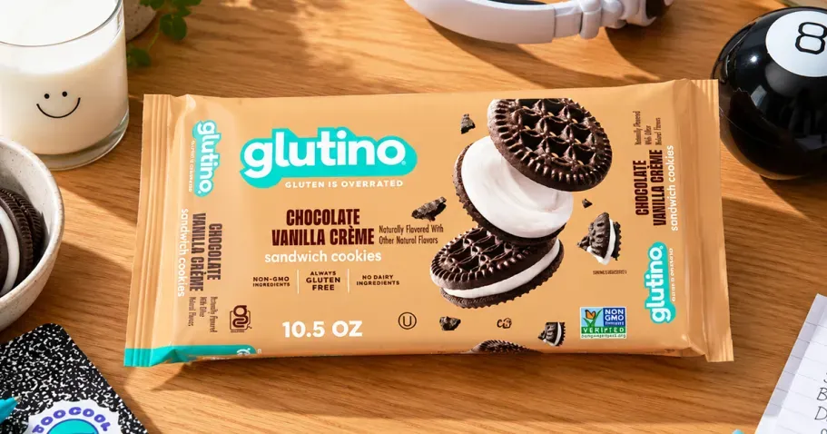 Glutino Chocolate Vanilla Creme Sandwich Cookies