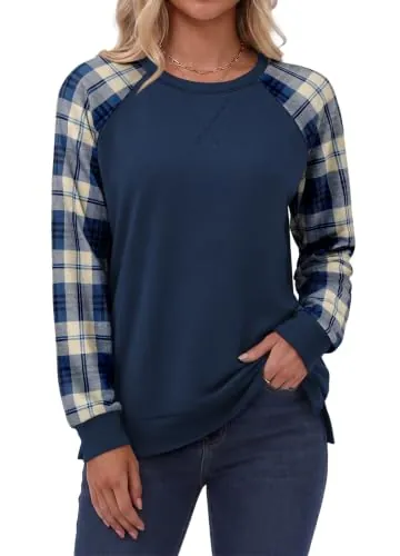 OFEEFAN Women's Crewneck Long Sleeve Color Block Sweatshirt