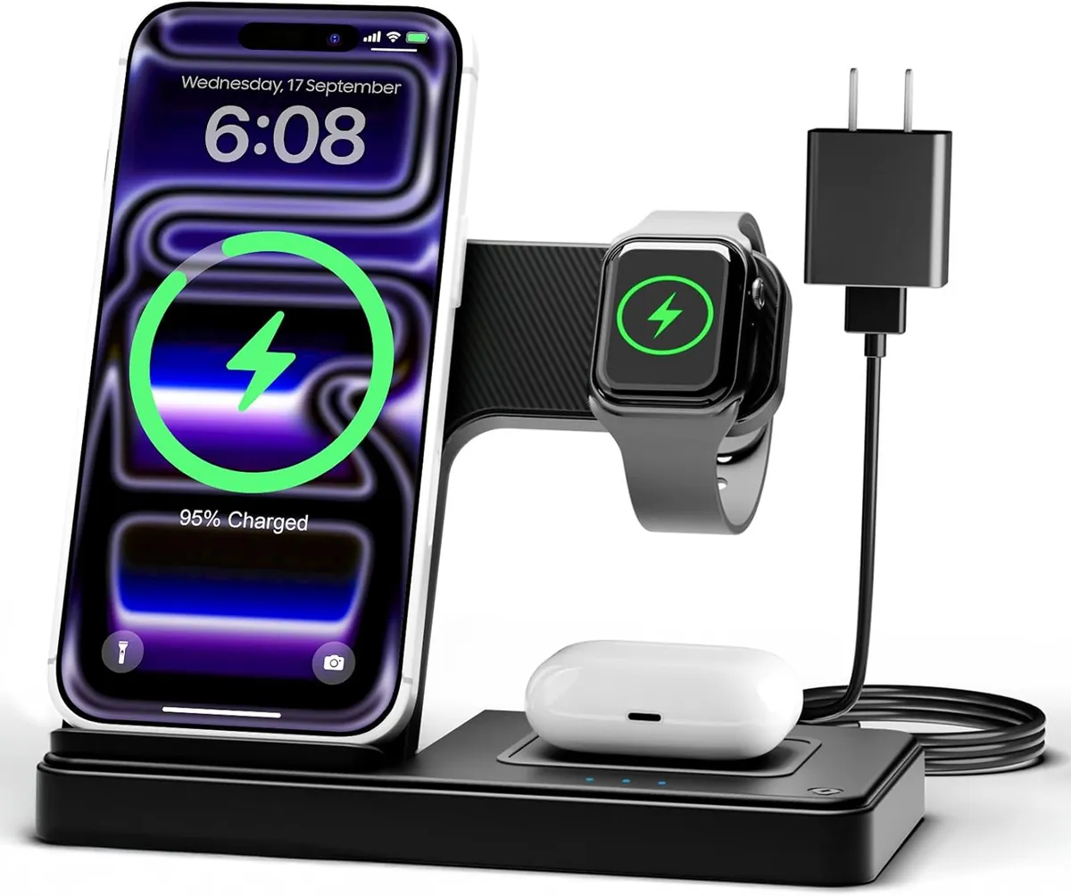 3-in-1 Wireless Charging Stand in Black