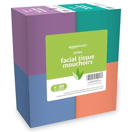 Amazon Basics Facial Tissues with Lotion, 2-Ply, 300 Count (4 Boxes)