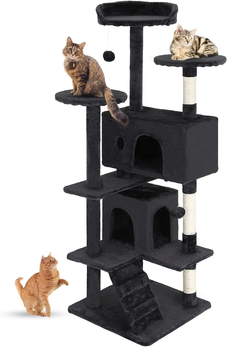 BestPet 54 inch Dark Gray Cat Tree Tower with Scratch Posts Condo and Toys