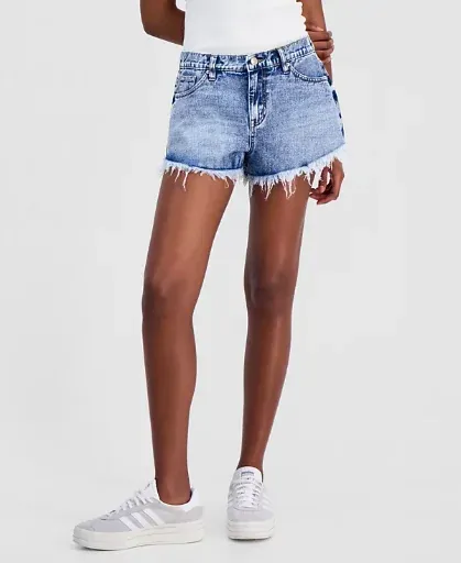 Madden Girl Juniors' Elastic-Back A-Line Festival Shorts Medium Wash