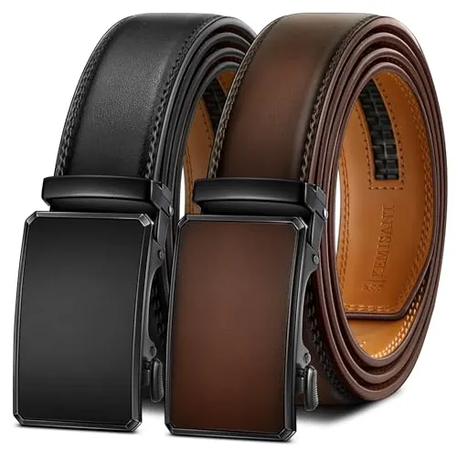 Men's Ratchet Leather Belt 2-Pack Trimmable 1 3/8"