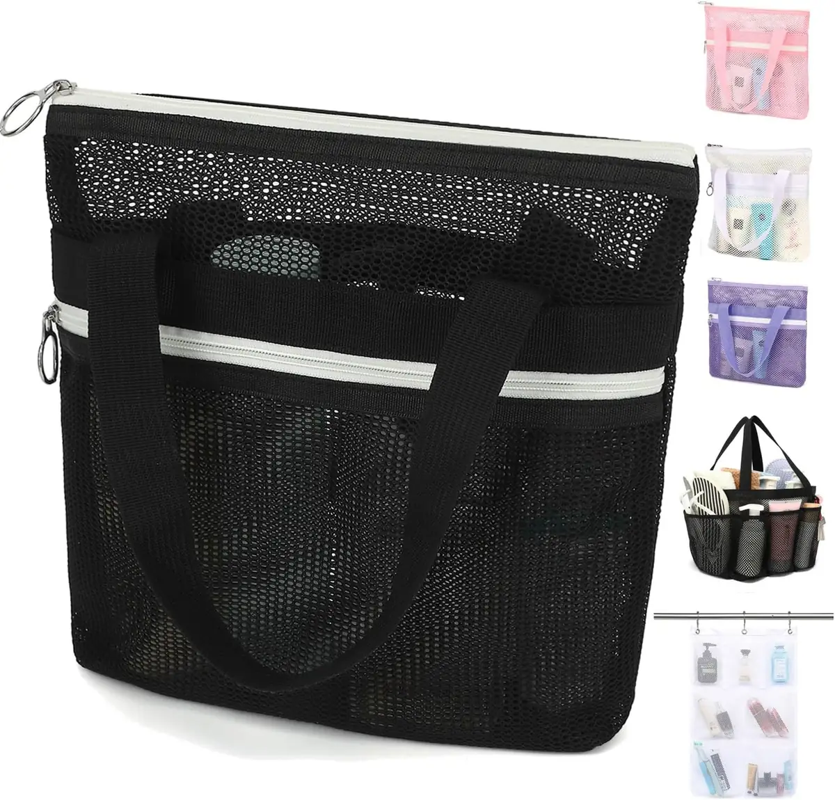 Mesh Shower Bag w/ 2 Zipper Pockets & Dual Handles