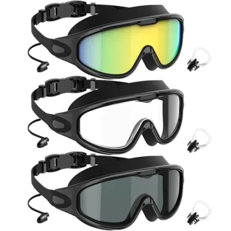 3-Count NSSIW Anti-Fog UV400 Swim Goggles w/ Earplugs