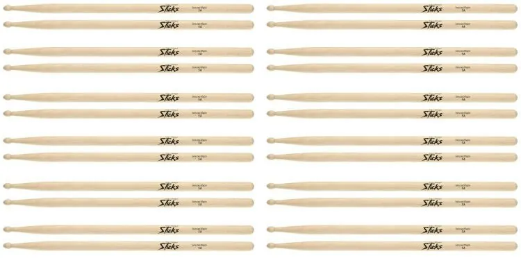 12 Pairs On-Stage Maple 5A Wood Tip Drumsticks