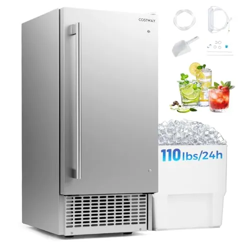 Costway 15" Under-Counter Commercial Ice Maker w/ 110-Lb/24H Cube Ice Production & 25-Lb Storage