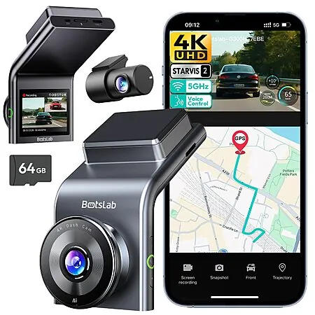 BOTSLAB G300 Plus 4K Front & FHD Rear STARVIS 2 Dual Dash Cam w/ 64GB microSD