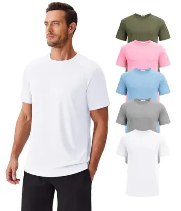 5-Pack PINSPARK Short Sleeve Moisture Wicking Workout Shirts