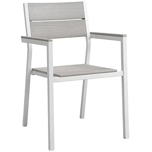Modway Maine Aluminum Outdoor Patio Arm Chair White Light Gray