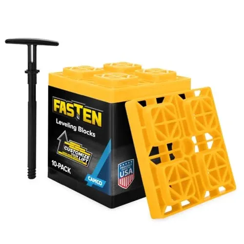 Camco FasTen RV Leveling Blocks, 10-Pack (8.5" x 8.5" x 1", Yellow)